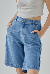 Raiah Raw Edge Sides Denim Bermuda Shorts
